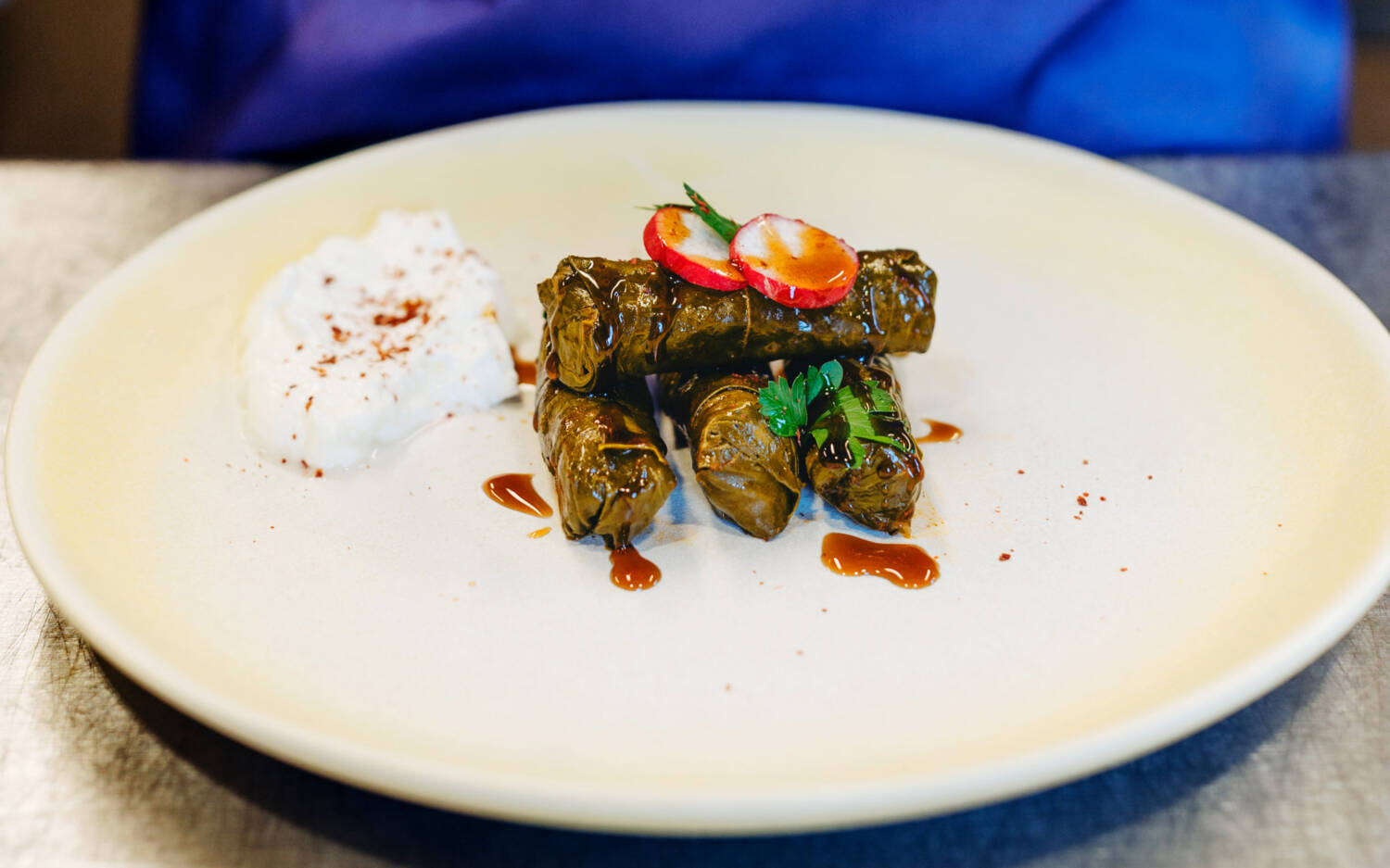 Beim ChampionsDinner 2025 kochen die Genuss-Michel-Gewinner 2025 ein Sechs-Gänge-Menü. Mit dabei das Chickpeace mit gefüllten Weinblättern / ©Julia Schumacher