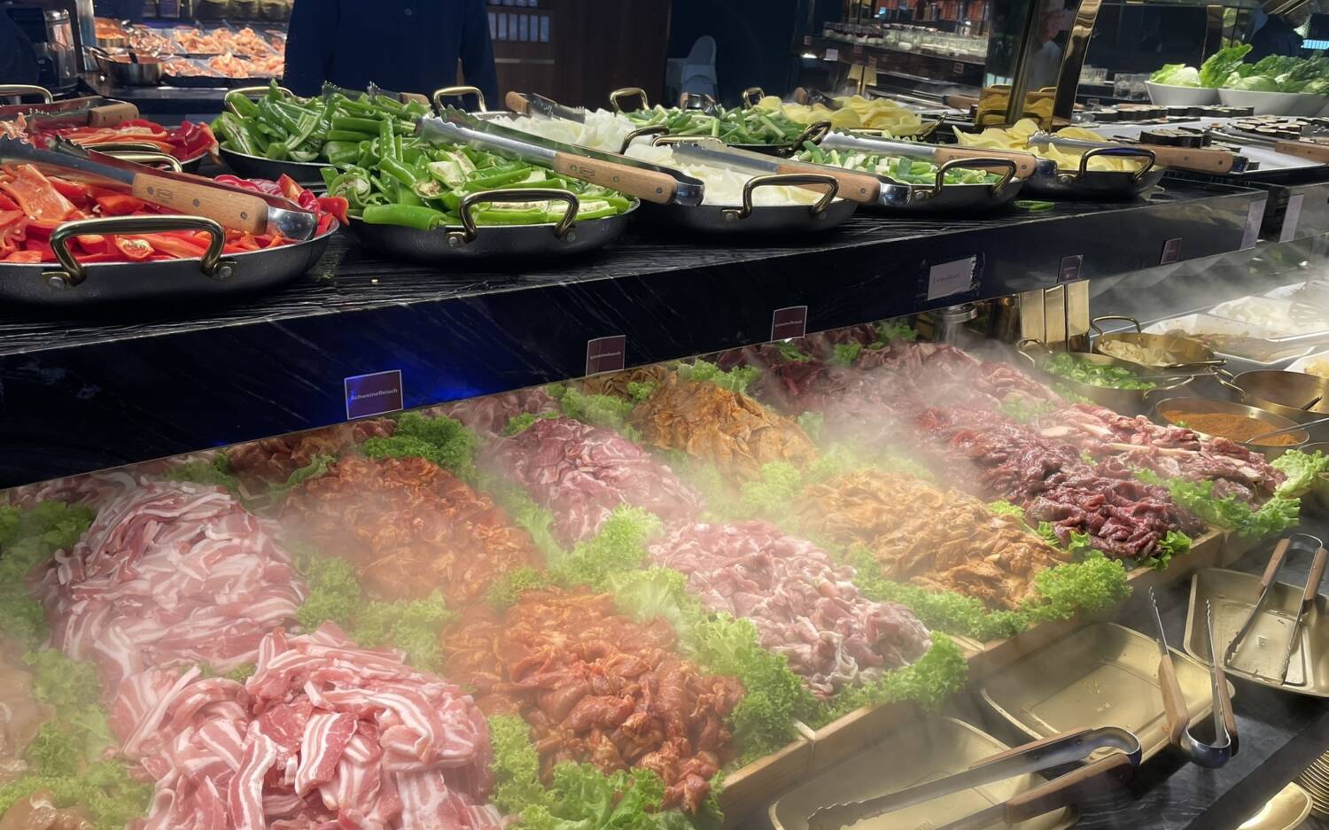 Das frische All-you-can-eat-Buffet lässt mit einer vielfältigen Auswahl an Fleisch, Fisch und Gemüse keine Wünsche offen /©Alina Fedorova 