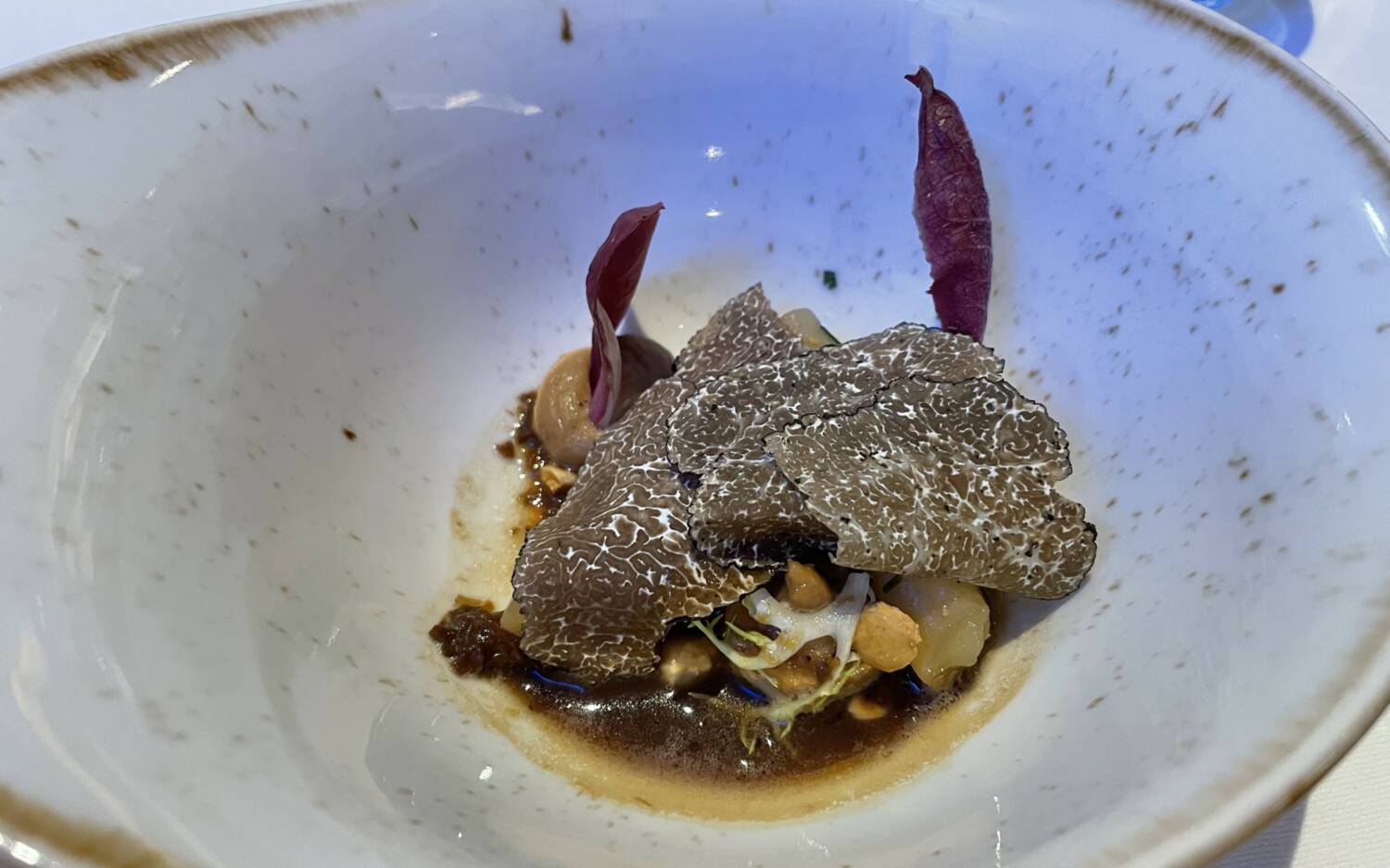 Die zweite Vorspeise: Schwarzwurzel und Wintertrüffel mit Haselnussmayonnaise und warmer Vinaigrette / ©Alina Fedorova