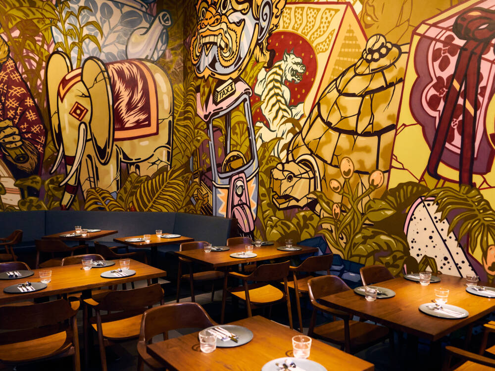 Berlin oder Hamburg? Die Wandmalerei im Jing Jing erinnert an die Hauptstadt / ©Marc Sill