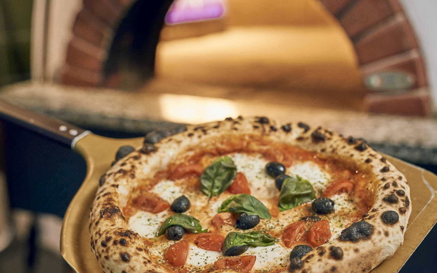 Frisch, knusprig, mediterran: Pizza mit Oliven, Mozzarella und Tomaten / ©Marc Sill