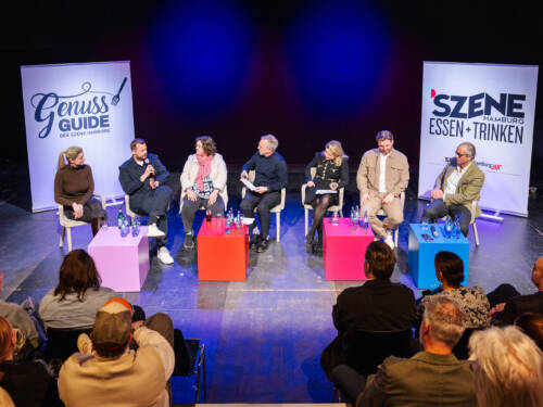 Diskutierten mit Moderator Markus Tirok (Mitte) über Fisch: Flora Engel, Fabio Haebel, Julia Steinberg-Böthig, Christine Iversen, Julian Lehmann und Christian Strasoldo (von links)